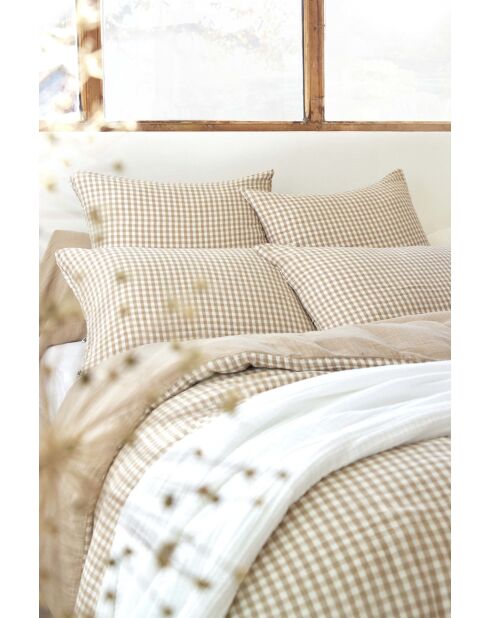 Housse de couette réversible en gaze coton tissée teinte Vickie ficelle