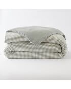 Housse de couette réversible en gaze coton tissée teinte Vickie romarin