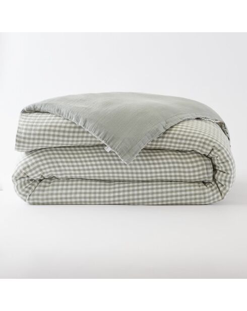 Housse de couette réversible en gaze coton tissée teinte Vickie romarin
