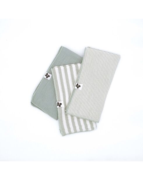Lot de 3 serviettes de table en gaze coton tissée teinte Romie eucalyptus - 40 x 40 cm