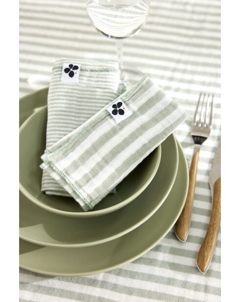 Lot de 3 serviettes de table en gaze coton tissée teinte Romie eucalyptus - 40 x 40 cm