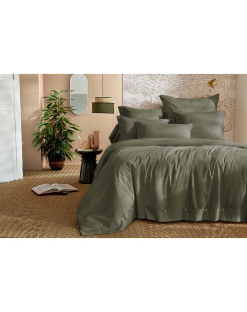 Housse de couette en percale de coton unie Perrine romarin