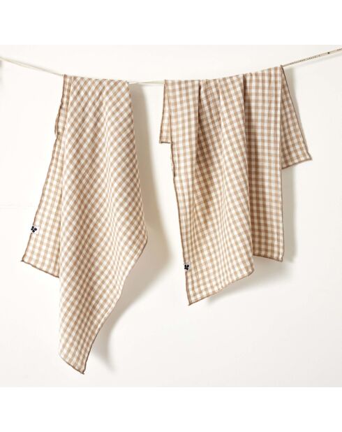 Lot de 2 essuie-mains en gaze coton tissée teinte Vickie ficelle - 50 x 70 cm