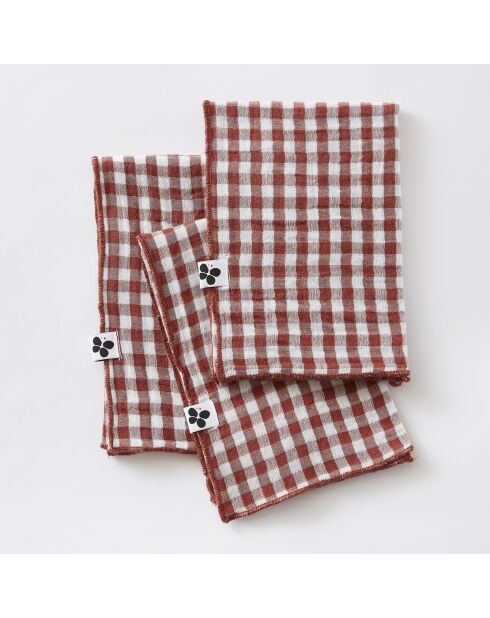 Lot de 3 serviettes de table en gaze coton tissée teinte Vickie terracotta - 40 x 40 cm