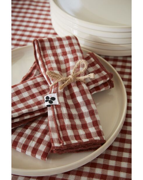 Lot de 3 serviettes de table en gaze coton tissée teinte Vickie terracotta - 40 x 40 cm