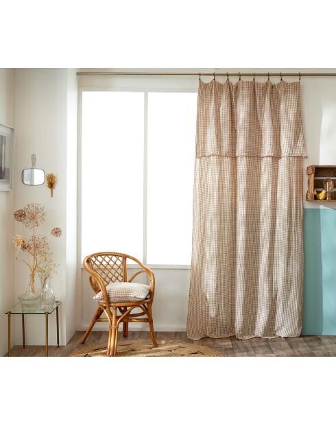 Rideau ajustable + 8 anneaux pince en gaze de coton tissée teinte Vickie ficelle - 140 x 300 cm