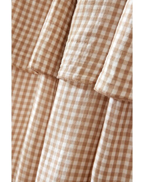 Rideau ajustable + 8 anneaux pince en gaze de coton tissée teinte Vickie ficelle - 140 x 300 cm
