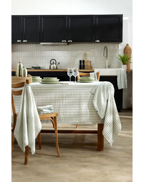 Nappe rectangle en gaze de coton tissée teinte Romie eucalyptus - 150 x 350 cm