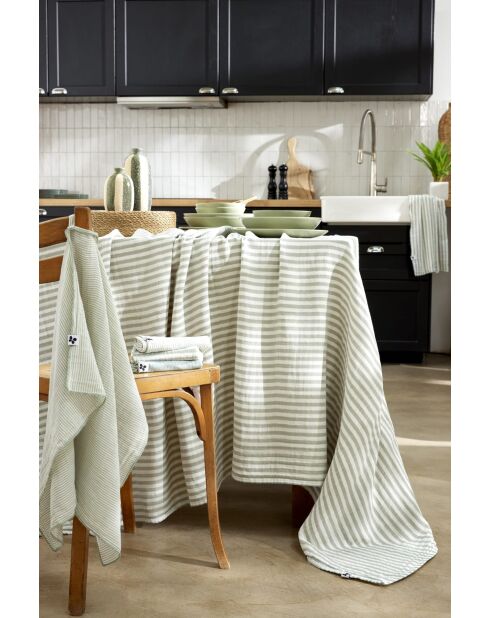 Nappe rectangle en gaze de coton tissée teinte Romie eucalyptus - 150 x 350 cm