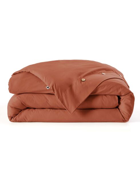 Housse de couette en percale de coton unie Perrine tomette