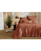 Housse de couette en percale de coton unie Perrine tomette