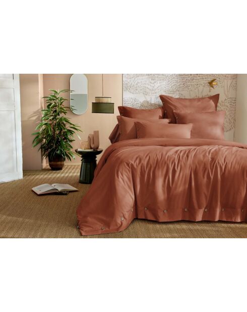 Housse de couette en percale de coton unie Perrine tomette