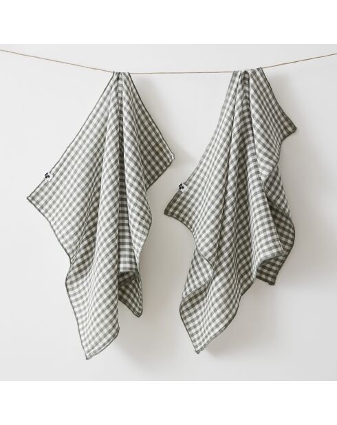 Lot de 2 essuie-mains en gaze coton tissée teinte Vickie romarin - 50 x 70 cm
