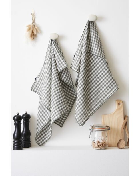Lot de 2 essuie-mains en gaze coton tissée teinte Vickie romarin - 50 x 70 cm