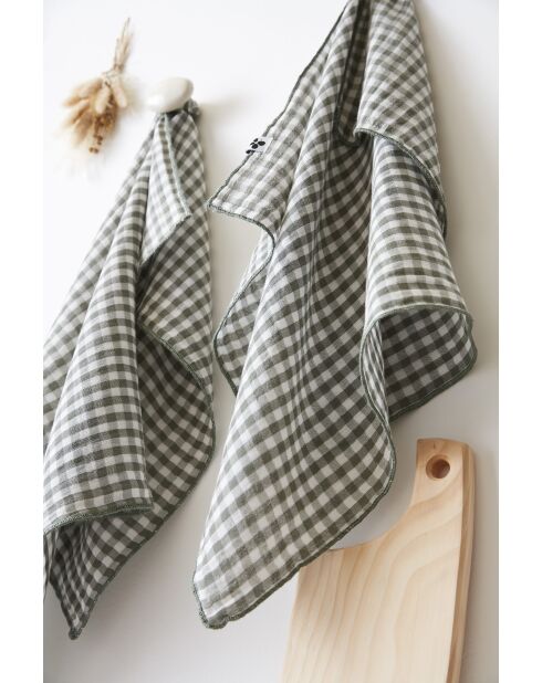 Lot de 2 essuie-mains en gaze coton tissée teinte Vickie romarin - 50 x 70 cm