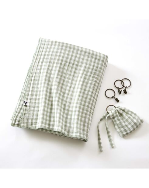 Tenda regolabile + 8 anelli a clip in cotone intrecciato tinto in garza di eucalipto Vickie - 140 x 300 cm
