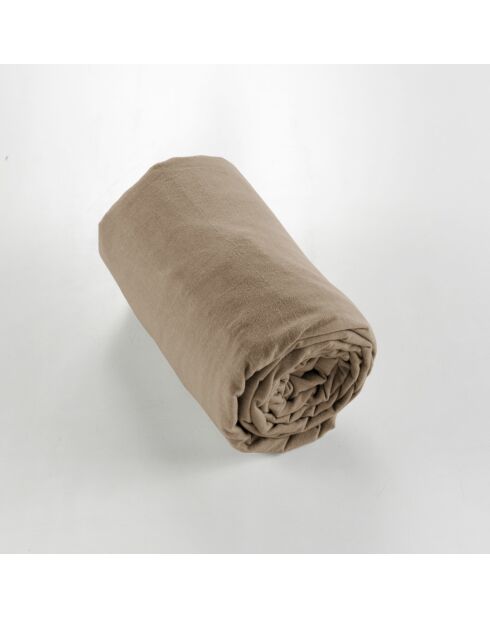 Drap housse en coton flanelle unie Candice ficelle