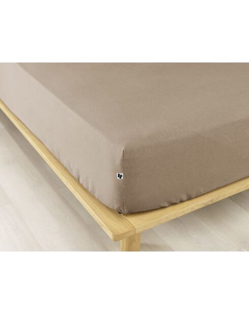 Drap housse en coton flanelle unie Candice ficelle