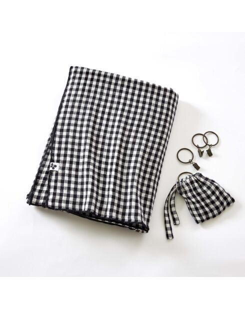 Rideau ajustable + 8 anneaux pince en gaze de coton tissée teinte Vickie truffe - 140 x 300 cm