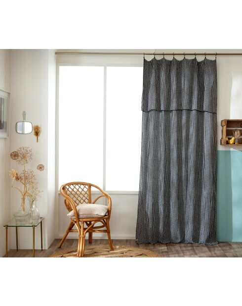 Rideau ajustable + 8 anneaux pince en gaze de coton tissée teinte Vickie truffe - 140 x 300 cm