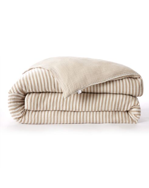Housse de couette réversible en gaze coton tissée teinte Romie ficelle