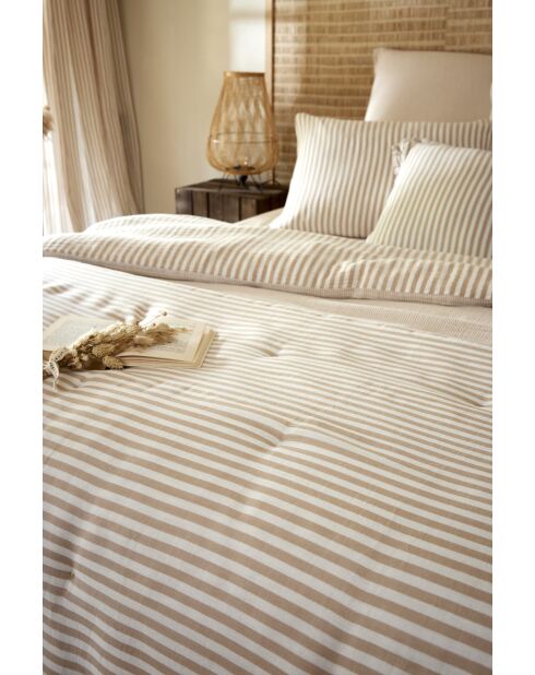 Housse de couette réversible en gaze coton tissée teinte Romie ficelle