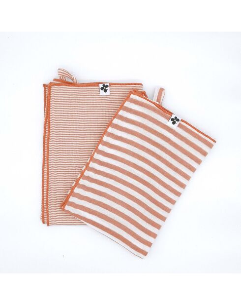 Lot de 2 essuie-mains en gaze coton tissée teinte Romie abricot - 50 x 70 cm