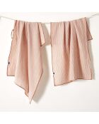 Lot de 2 essuie-mains en gaze coton tissée teinte Romie abricot - 50 x 70 cm