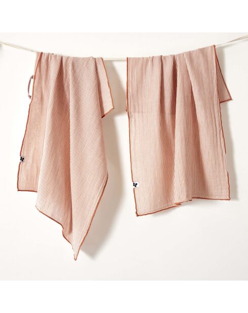 Lot de 2 essuie-mains en gaze coton tissée teinte Romie abricot - 50 x 70 cm