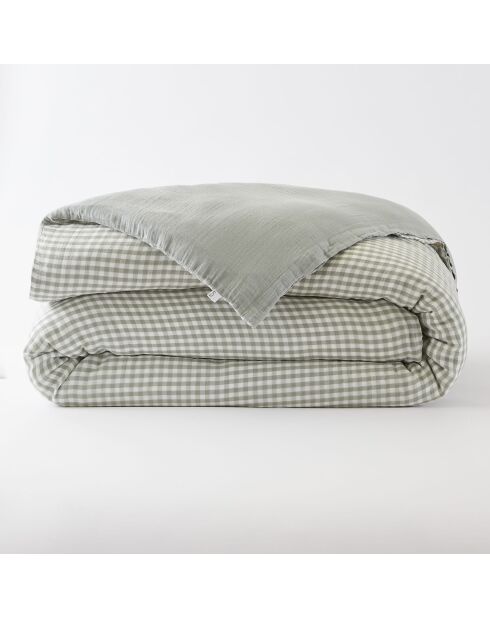 Housse de couette réversible en gaze coton tissée teinte Vickie eucalyptus