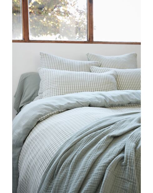 Housse de couette réversible en gaze coton tissée teinte Vickie eucalyptus