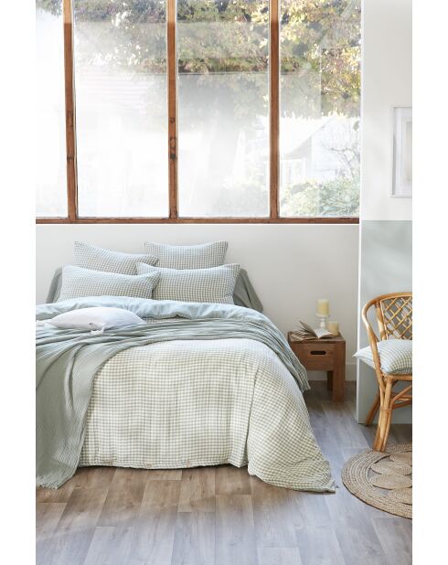 Housse de couette réversible en gaze coton tissée teinte Vickie eucalyptus