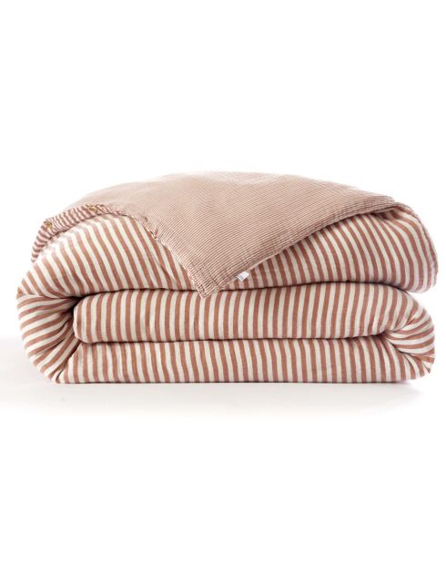 Housse de couette réversible en gaze coton tissée teinte Romie abricot