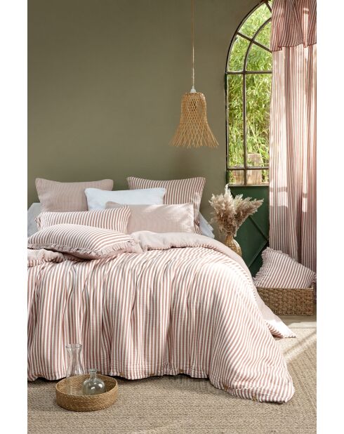Housse de couette réversible en gaze coton tissée teinte Romie abricot