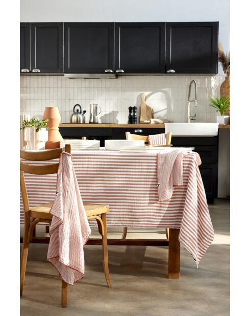 Nappe rectangle en gaze de coton tissée teinte Romie abricot - 150 x 250 cm