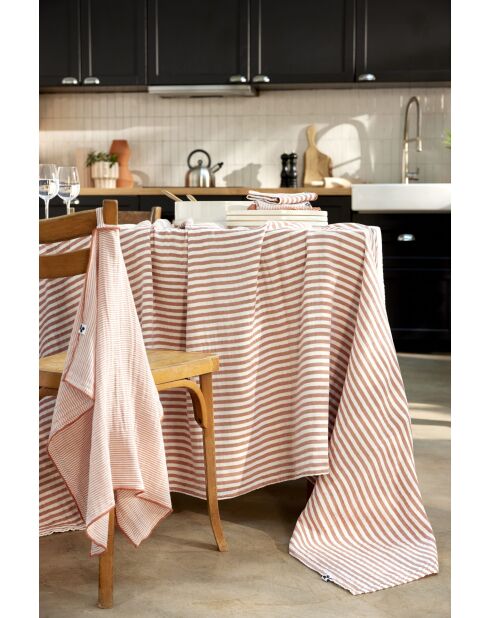 Nappe rectangle en gaze de coton tissée teinte Romie abricot - 150 x 250 cm