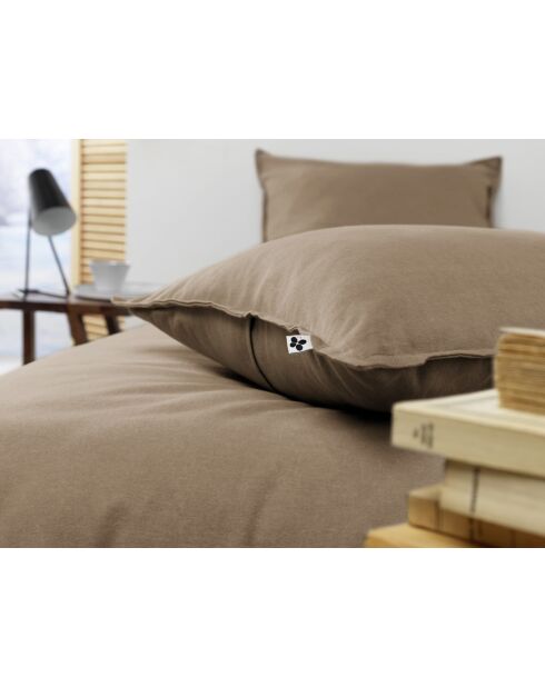 Taie d'oreiller en coton flanelle unie Candice ficelle