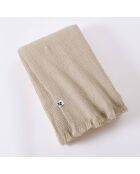 Plaid à franges nid d'abeille uni en coton Alma ficelle - 180 x 220 cm