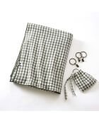 Rideau ajustable + 8 anneaux pince en gaze de coton tissée teinte Vickie romarin - 140 x 300 cm
