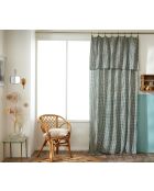 Rideau ajustable + 8 anneaux pince en gaze de coton tissée teinte Vickie romarin - 140 x 300 cm