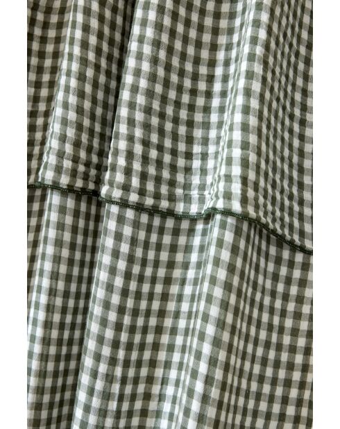 Rideau ajustable + 8 anneaux pince en gaze de coton tissée teinte Vickie romarin - 140 x 300 cm