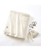 Rideau ajustable + 8 anneaux pince en gaze de coton tissée teinte Vickie pampa - 140 x 300 cm