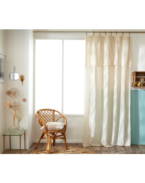 Rideau ajustable + 8 anneaux pince en gaze de coton tissée teinte Vickie pampa - 140 x 300 cm