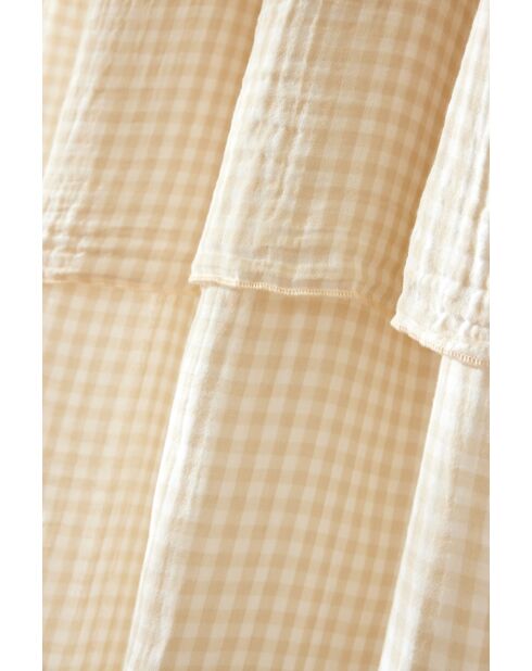 Rideau ajustable + 8 anneaux pince en gaze de coton tissée teinte Vickie pampa - 140 x 300 cm