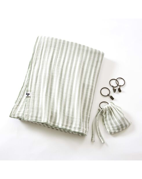 Tenda regolabile + 8 anelli a clip in garza di cotone intrecciata color eucalipto Romie tinto - 140 x 300 cm