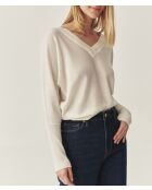 Cremefarbener Ponno-Pullover aus Wollmischung