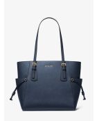 Grand sac cabas en cuir Voyager Saffiano bleu marine - 15,8x28x29,2 cm