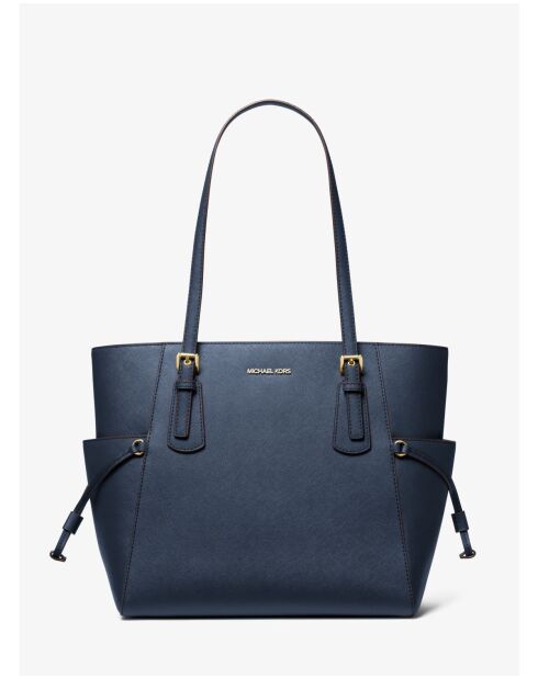 Grand sac cabas en cuir Voyager Saffiano bleu marine - 15,8x28x29,2 cm