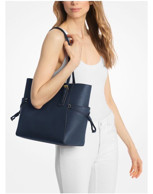 Grand sac cabas en cuir Voyager Saffiano bleu marine - 15,8x28x29,2 cm