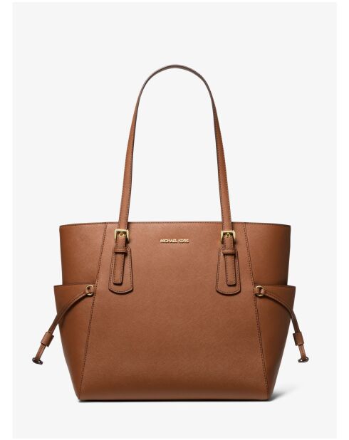 Grand sac cabas en cuir Voyager Saffiano marron - 15,8x28x29,2 cm